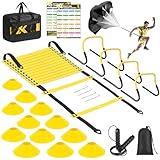 BORNEW Agility Speed Training Equipment Set - 20ft Speed Ladder, 12 Cones, 4 Adjustable Hurdles, Jump Rope, Parachute, Ideal for Basketball, Football, Soccer, for Kids, Youth, Adults