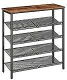 HOOBRO Shoe Rack for Entryway, 5-Tier Shoe Organizer with Adjustable Mesh Shelves, 16-20 Pairs of Shoes, Spacious Floor Mount, Metal, Industrial, Shoe Shelf for Closet, Rustic Brown BF12XJ01