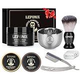 Straight Razor Shaving Kit for Men - 2 Packs Shaving Soap, Straight Edge Razor, Shaving Cream, Brush & Bowl - Unique Gifts Set for Men, Him, Dad - Stocking Stuffers,Father’s Day (Sweat Orange）
