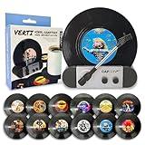 Funny Retro Vinyl Record Coasters, Creative Drink Coasters Set of 12 with Vinyl Record Player Holder for Music Lovers, Housewarming Hostess Gifts, Birthday and White Elephant Gifts Ideas
