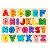Alphabet Puzzle Wooden Puzzles for Toddlers 3 4 5 Year Old, ABC Puzzle Shape Alphabet Learning Puzzles Toys with Puzzle Board & Letter Blocks, Preschool Educational for Girls Boys