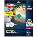 Avery High Visibility Round Labels, Sure Feed Technology, 1-2/3" Diameter, White Customizable Blank Labels, Laser Printable, 600 Total (5293)