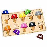 zhiwuzhu Wooden Puzzles for Toddlers,Montessori Toys,Preschool Learning Activities,Peg Puzzle with Ice Cream Shape and Color Number Matching Educational Toys