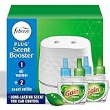 Febreze Plug Scent Booster Starter Kit, Oil Diffuser, Air Freshener Plug in, Continuous Scent Device + 2 Gain Original Refills