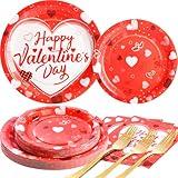 Cheery Land Valentines Plates and Napkins Sets - Serves 25 - Red Valentines Day Plates Party Supplies for Valentines Day Decorations