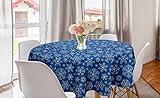 Lunarable New Blue Round Tablecloth, Winter Season Beauty Conceptual Pattern with Repeating Snowflakes Image, Circle Table Cloth Cover for Dining Room Kitchen Decoration, 60", Cobalt Blue and White