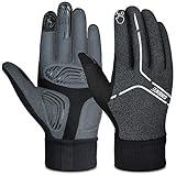 Souke Sports Winter Cycling Gloves Men Women, Touch Screen Padded Bike Glove Water Resistant Windproof Warm Anti-Slip for Running, Biking, Workout(Grey, Large)