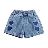 Deals-of-The-Day-Clearance-Prime Toddler Baby Girls Casual Denim Shorts Summer High Waisted Embroidered Love Print Jeans Short with Pockets (Blue, 6-12 Months) Cargo Skorts