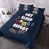 BlessLiving 3Pcs Video Game Duvet Cover Set Full Size Gamepad Controller Joystick Bedding Sets for Teens Boys Fashion Gamer Comforter Cover Ultra Soft Bed Sets, Navy Blue