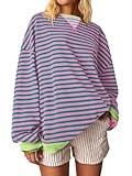 ANRABESS Women Striped Oversized Sweatshirt Crewneck Long Sleeve Shirts Hoodies 2025 Summer Fashion Pullover Top Y2K Outfits Pink Green Large