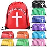 SilTriangle Jesus Loves You Drawstring Backpack Bulk Easter Church Gifts Christian Religious Gift Bag Polyester Backpack (Multicolor,72 Pcs)