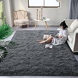 DweIke Fluffy Dark Grey 4x6 Area Rugs for Bedroom Living Room, Soft Plush Shaggy Deep Gray Girls Boys Kids Rug, Non-Slip and Machine Washable Carpet for Dorm Nursery Classroom Decor
