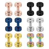 Lcolyoli Screw Fit Ear Gauges Kit Surgical Steel Tunnel Expander Earrings Earlobe Plugs Body Piercing Jewelry for Women Men 12 Pieces Set 12G Silver Rose Gold Black Blue Rainbow
