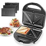 Aigostar Sandwich Maker Panini Press Grill, 3 in 1 Waffle Maker with Removable Non-stick Plates, Electric Grilled Cheese Maker, Portable Cool Touch Handle, Led Indicator Lights & Easy to Clean, 750W