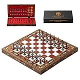 Handmade Folding Wooden Chess Set with Metal Pieces – Walnut Wood Board – Luxury Chess Gift for Adults – Travel Friendly – 6 Color Options (Copper-Silver Pieces, Rose)