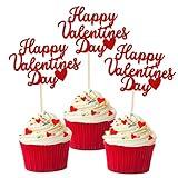 24 PCS Happy Valentine's Day Cupcake Toppers Glitter Sweet Love Be Mine Valentines Cupcake Picks Valentine's Day Theme Birthday Party Cake Decorations Supplies Red