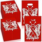 Bulyoou 200 Pcs Heart Health Awareness Gift Bags Bulk 12 x 9 Inch Red Ribbon Week Plastic Goody Treat Heart Cancer Awareness Bag with Handles for Events Men Women Teens