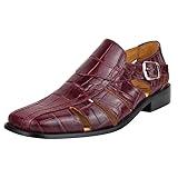 LIBERTYZENO Crocodile Print Genuine Leather Adult Buckle Closure Fisherman Closed Toe Sandals for Prom Graduation Bidwill Burgundy 9 Mens