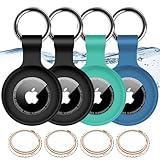 4 Pack,IPX8 Waterproof Airtag Holder for Apple Air Tags with Air Tag Keychain,Shockproof GPS Cases [Anti-Scratch] [PC+Silicone] Air-Tag Item Finders Cover,Lovely Air Tags Cover,Black/Black/Green/Blue