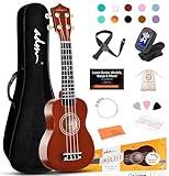 ADM Ukulele for Beginners Hawaiian Wood Ukelele Kit for Kids Adult Student Starter Professional Ukalelee Pack Bundle with Free Lessons Gig Bag Strap Nylon String Tuner (Brown, 21 Inch)