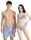PATPAT Couples Matching Swimsuits for Him and Her Adults Summer Beach Vacation Hawaiian Drawstring Waist Swim Trunks with Lining Board Shorts Swimsuit Swimwear Purple for Men M