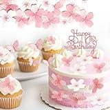 70 Pcs Edible Flowers Cake Topper,Cupcake Toppers Decorations for Wafer Paper Pink Cherry Blossom Flowers Cocktails,Resin Jewelry,DIY Crafts
