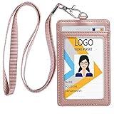 Teskyer Lanyards for ID Badges, Leather ID Badge Holder for Work School IDs, Cruise Ship Cards, Hotel Key Cards, Pass Cards - Rose Gold