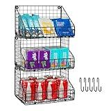 X-cosrack 3-Tier Stackable Detachable Snack Organizer (Large Size), Countertop Display/Wall Mounted Shelf with 5 Hooks Wire Basket Snack Shelf for Office Cabinets, Kitchen, Pantry, 11.8x7.8x22 Inch