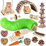 VESPRO Hamster Toys Set, Guinea Pig Toys Small Animal Chewing Toy and Rat Cage Accessories, Chinchillas, Gerbils, Rats, Rabbit Rodents Teeth Care, Apple Wood Timothy Hay Mouse Toy Swing Seesaw Bridge