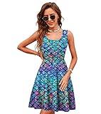 uideazone Women's Fish Scales Dress Ladies Casual Sleeveless Pleated Sling Dress Summer Casual One Piece Sundress for Beach