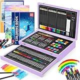 iBayam Stocking Stuffers for Kids Teens Adults, Birthday Party Art Supplies, Christmas Gifts for Teenagers, 150-Pack Wooden Art Set Crafts Drawing Painting Kit with 1 Coloring Book, 2 Sketch Pads