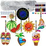 Ayhuhra 30 Sets Summer Suncatcher Craft Kits Glow in The Dark DIY Window Paint Art Sun Catcher Kits for Home Classroom Party Activities Art Project Party Favors