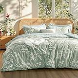 Bedsure Queen Comforter Set - 7 Pieces Floral Sage Green Soft Bedding Sets, Queen Bed in a Bag with Botanical Flowers Comforter, Sheets, Pillowcases & Shams