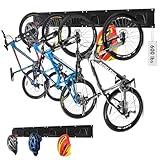 HORUSDY Bike Storage Rack, 6 Bike Racks and 6 Helmets Hooks, Wall Mounted Bike Storage Rack, Max capacity 600lbs