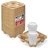 4 Cup Disposable Coffee Tray (75 Count) - Biodegradable and Compostable Cup Holder - Durable Drink Carrier for Hot or Cold Drinks, Uber Eats - to Go Coffee Cup Holder for Food Delivery Service