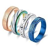 Feasnow Anti Anxiety Fidget Rings for Women Stress Relief Spinner Rings Moon Star Titanium Steel Rings 6mm Set 4Pcs Size 5-11 (11, 6mm 4 Style and 4 Colors)