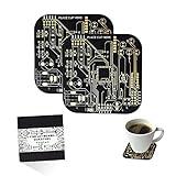 Coasters for Drinks in PCB-Design Black Coasters Decor with Immersion Gold Circuit Board Coasters for Coffee Table Gamer Bar Office Cute Stuff for Boyfriend Geeky Engineer Dad Men (2 x Black/Pack)