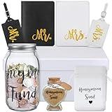 9 Pcs Mr and Mrs Engagement Honeymoon Gifts 2025 Luggage Tags Passport Holder for Couples Honeymoon Fund Sand jar with Box Bag for Wedding Bride Shower Groom Newlyweds Travel Anniversary