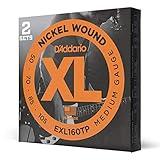 D'Addario Bass Guitar Strings - XL Nickel - EXL160TP - Perfect Intonation, Consistent Feel, Powerful Durability - 4 String Set - 50-105 Medium, Long Scale, 2-Pack