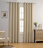 MYSKY HOME Beige Bedroom Curtains, 84 Inch Long Blackout Curtains for Living Room, Dark Grommet Window Curtains, Privacy Protect, Room Darkening, Single Panel, 52 x 84 Inch