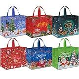 AhfuLife 6PCS Extra Large Christmas Gift Bags, 15.7'' x 14.2''x 5.9'', Christmas Tote Bags with Handles, Reusable Shopping Bag for New Year, Xmas's Party Supplies Decorations