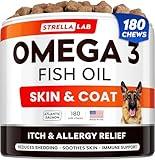 StrellaLab Omega 3 for Dogs - (180Ct) Fish Oil Treats - Allergy & Itch Relief Skin&Coat Supplement - Dry Itchy Skin, Shedding, Hot Spots Treatment, Anti Itch - Pet Salmon Oil Chews - Atlantic Salmon