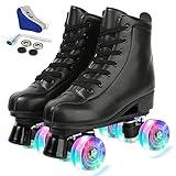YYW Roller Skates for Women Men, High Top PU Leather Classic Double-Row Indoor Outdoor Roller Skates for Beginner a Shoes Bag (Black Flash Wheel, 39)