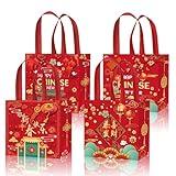 Glodecart 6PCS Chinese New Year Gift Bags for Gift Wrap Kids, Reusable Red Spring Festival Themed Gift Bags with Handle Grocery Shopping Candy Bags for Chinese Lunar New Year Party Favors Supplies