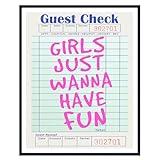 Funny Quotes Wall Art for Women - Cute Funny Quote Decor for Girls Bedroom - Girls Just Wanna Have Fun Guest Check Wall Art, Indie Room Decor, Y2k Room Picture, Maximalist Artwork, Trendy Preppy Print