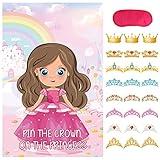 Hooqict Pin The Crown on The Princess Party Games for Kids Girls Princess Birthday Party Decorations Tea Party Favors Supplies, Large Pin The Tail Games Poster with 24 Crown Stickers