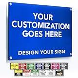 AmazonBasics Custom Outdoor Aluminum Business Signs, Personalized Waterproof Signs (Blue Background, 36x24 In)