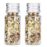 Lwuey Decorating Flakes, Gold Leaf Cake Decoration Flake Goldlen Toppers Gilding Foil Decor Imitation Metallic Decorative Drink Cooking Chocolates Cakes Drinks Dessert Cupcake Makeup 2PCS