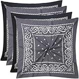 Mochabao 100% Cotton 27" x 27" Large Bandanas for Men & Women, Multi-Purpose Bandana Headbands, Square Head Scarf, Black & Gray