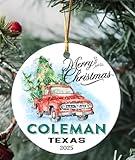 Merry Christmas 2024 Ornament Tree First 1st Holiday Living in Coleman Texas State Ornament Custom City State - Keepsake Gift Ideas Ornament Christmas for Family, Housewarming